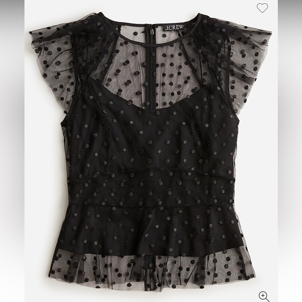 NEW with tags J. Crew Black Ruffled Polka Dot Sheer Blouse Size 0